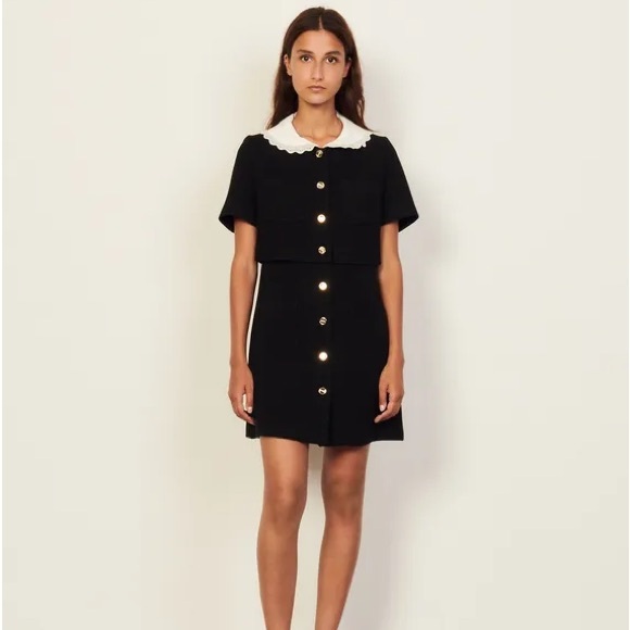 AMAZING! ‘SANDRO Paris’ Peter Pan Collar Black Tweed Dress! Size 42! - Picture 1 of 16